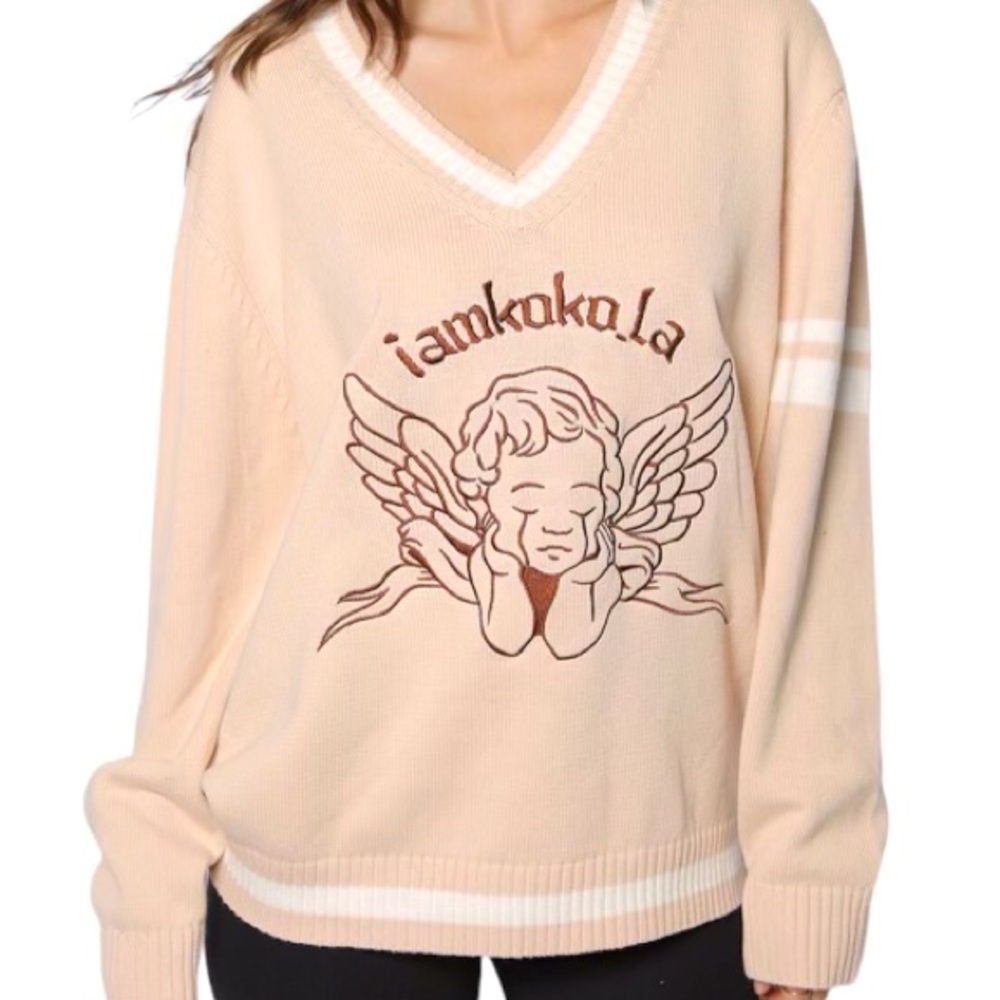 Iamkoko angle baby embroidered v neck sweater